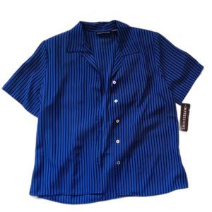 NWT Vintage Impressions Button Down Stripes Blouse Shoulder Pads Medium